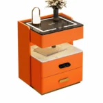 Intelligenter Nachttisch Orange mit Wireless Charging, LED & Bluetooth Lautsprecher – 3 Schubladen mit Fingerabdruck Schloss