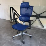 Ergonomischer bürostuhl ergo breeze mit 4D-kopfstütze und synchronmechanik B720×T665×H1200-1260mm, blau – Bild 3