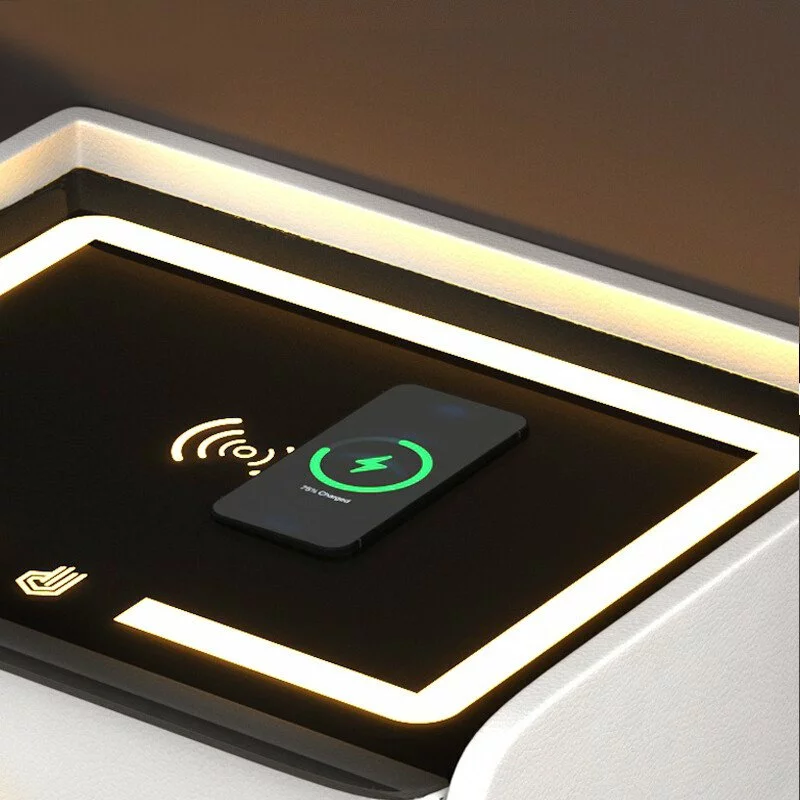 Intelligenter Nachttisch Weiß mit Wireless Charging (Qi), LED, Bluetooth & USB-C – Glas-Holz-Design – Bild 3