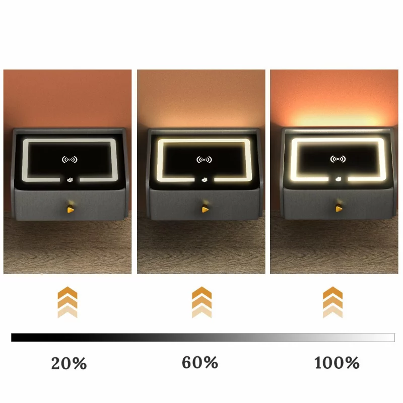 Smarter Nachttisch Braun mit Wireless Charging, USB, Type-C & Bluetooth – LED – Bild 2