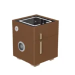 Smarter Nachttisch mit kabellosem Laden, LED-Beleuchtung, Safe & Bluetooth-Lautsprecher – Braun – Modernes Glas- & Holzdesign