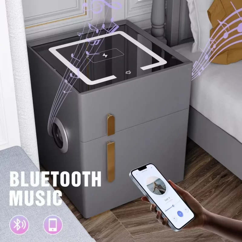 Smarter Nachttisch Grün mit 15W Wireless Charging, Bluetooth-Lautsprecher, Safe, LED, USB & Typ-C – Bild 4