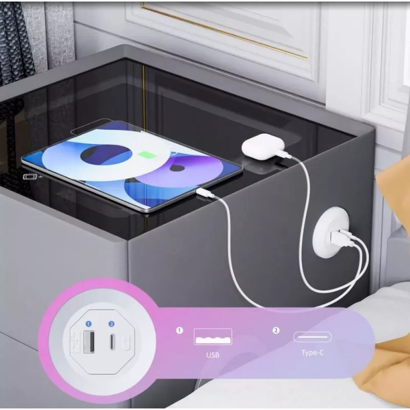 Smarter Nachttisch Grün mit 15W Wireless Charging, Bluetooth-Lautsprecher, Safe, LED, USB & Typ-C – Bild 6