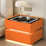Intelligenter Nachttisch Orange mit Wireless Charging 15W, LED-Beleuchtung & 2 Schubladen – Modernes Glas- und Holzdesign – Bild 2