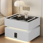 Intelligenter Nachttisch Weiß mit Wireless Charging 15W, LED-Beleuchtung, Nachtlichtsensor, 2 Schubladen & Codeschloss – Bild 2