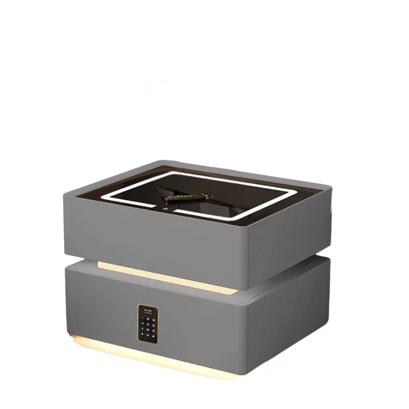noptiera-inteligenta-cu-incarcare-wireless-iluminare-led-2-sertare-de-depozitare-senzor-de-lumina-nocturna-si-incuietoare-codificata-gri-antracit-design-modern-din-sticla-si-lemn-5147__w800_h800_c.webp Intelligenter Nachttisch Anthrazitgrau mit Wireless Charging 15W, LED-Beleuchtung, Nachtlichtsensor, 2 Schubladen & Codeschloss – Bild 1
