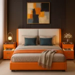 Intelligenter Nachttisch Orange mit Wireless Charging, LED-Beleuchtung & 3 Schubladen – Modernes Glas-Holz-Design – Bild 2