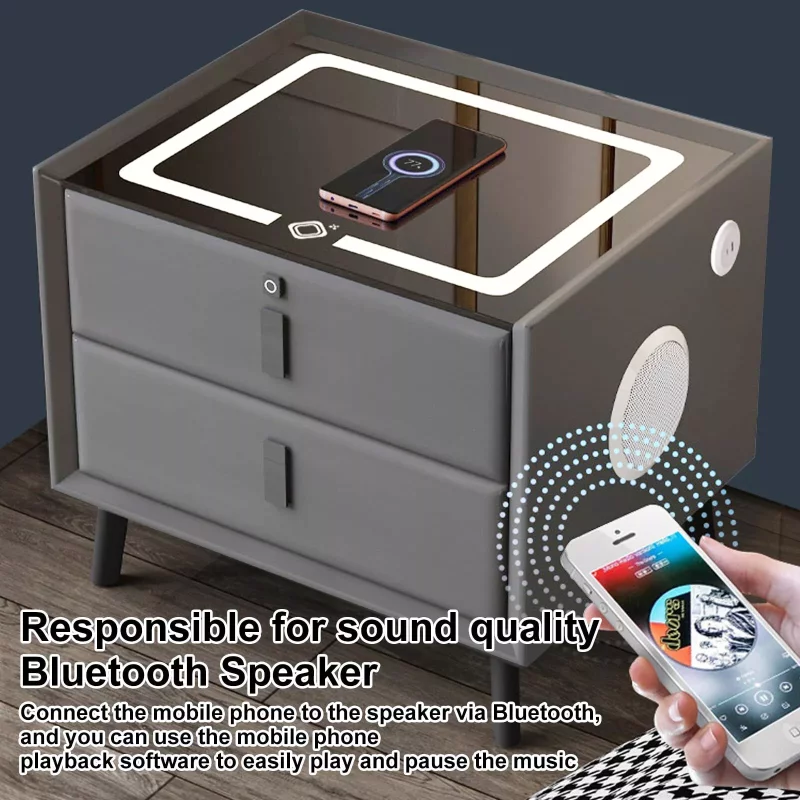 Smarter Nachttisch Weiß mit kabellosem Laden, Wireless Charging, Bluetooth & LED-Beleuchtung – Bild 4
