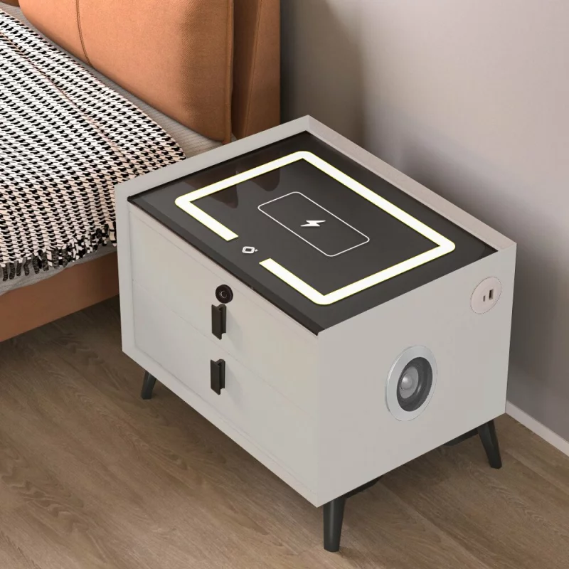 Smarter Nachttisch Weiß mit kabellosem Laden, Wireless Charging, Bluetooth & LED-Beleuchtung – Bild 2