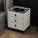 Intelligenter Nachttisch Weiß mit Wireless Charging (Qi), LED & 3 Schubladen – Glas-Holz-Design – Bild 2
