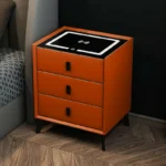 Intelligenter Nachttisch Orange mit Wireless Charging (Qi), LED & 3 Schubladen – Glas-Holz-Design – Bild 2