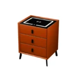 Intelligenter Nachttisch Orange mit Wireless Charging (Qi), LED & 3 Schubladen – Glas-Holz-Design