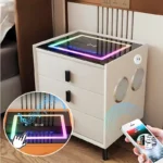 Intelligenter Nachttisch mit Wireless Charging, Bluetooth-Lautsprecher & RGB-LED – Weiß, 3 Schubladen – Bild 2