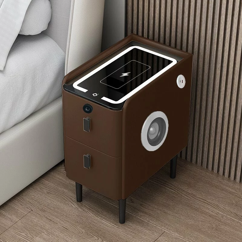 Smarter Slim-Nachttisch Braun mit kabellosem Laden Wireless Charging, LED-Beleuchtung, Bluetooth & Fingerabdruck – Bild 2