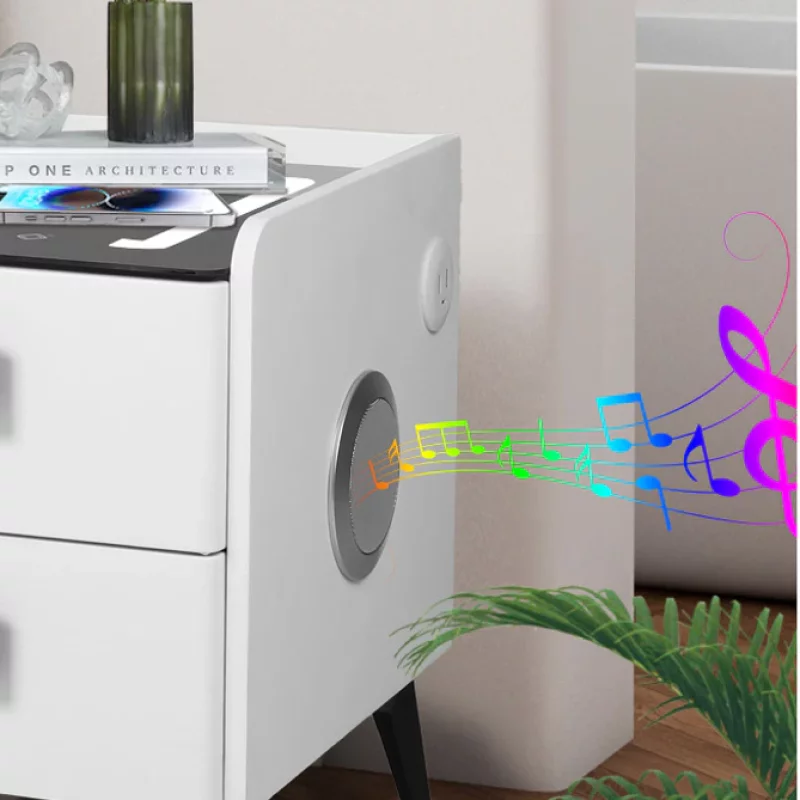 Smarter Slim-Nachttisch Braun mit kabellosem Laden Wireless Charging, LED-Beleuchtung, Bluetooth & Fingerabdruck – Bild 7