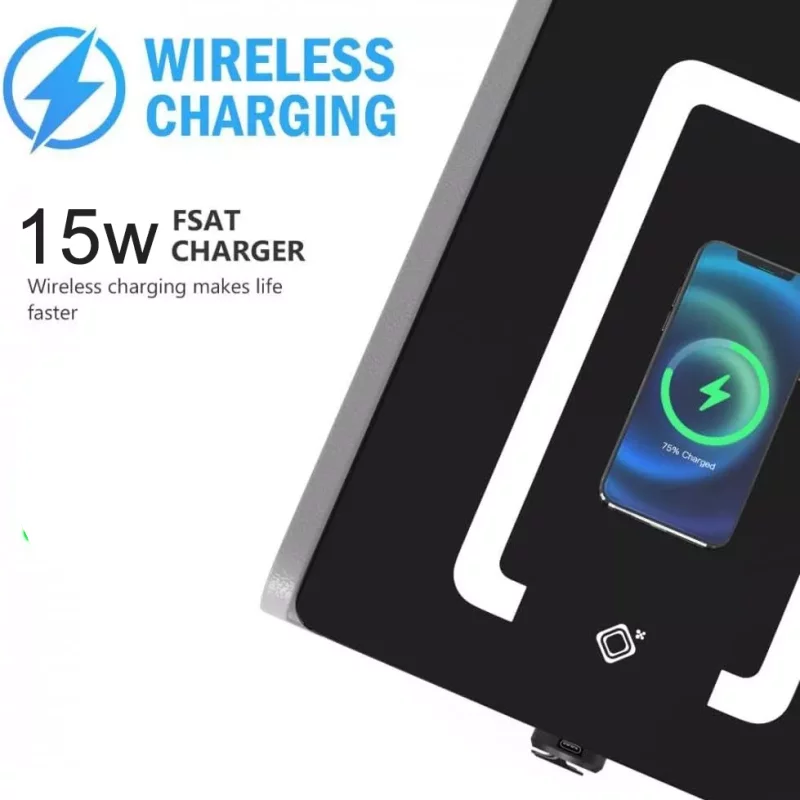 Smarter Slim-Nachttisch Braun mit kabellosem Laden Wireless Charging, LED-Beleuchtung, Bluetooth & Fingerabdruck – Bild 3